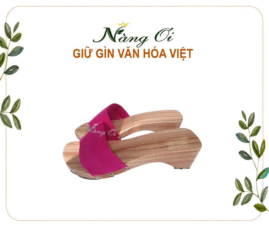 guốc mộc quai nhung hồng nhẹ nhàng mà nổi bật